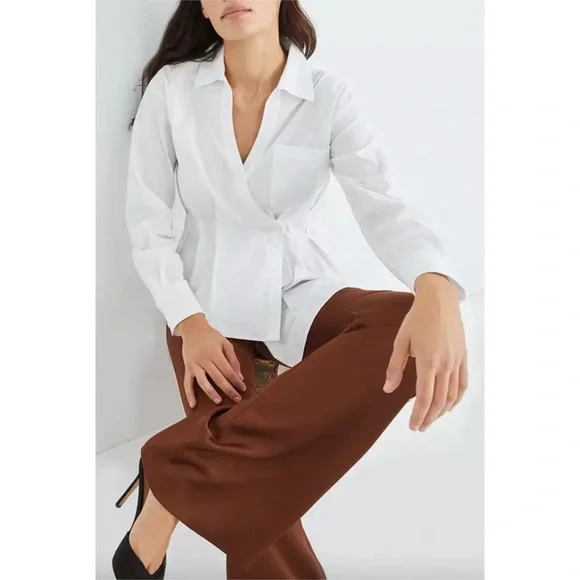 Veronica  Beard Rosamund Poplin Shirt In White, 12 - Picture 4 of 10